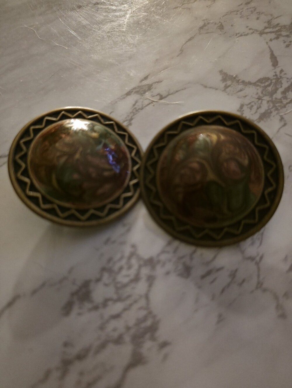 Vintage Style Brass-Tone Round Swirl  Earrings - Multicolor Mosaic